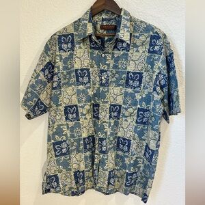 Tori Richard Honolulu Hawaiian Shirt Mens XL Blue Floral Cotton Lawn